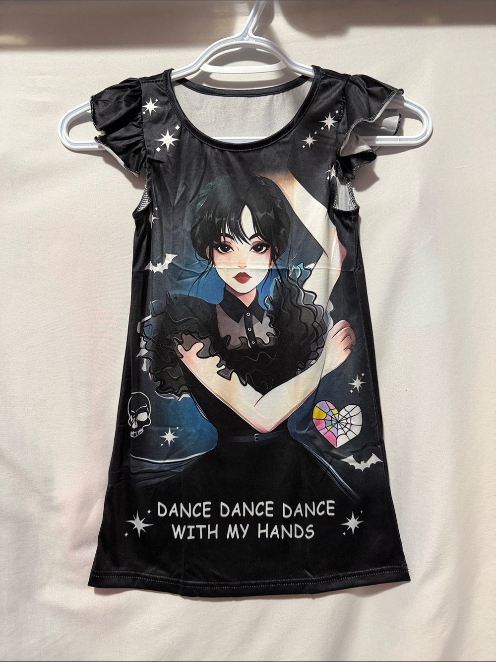 Black Graphic Short Sleeve Girls' Tee Dress - Brand Unknown